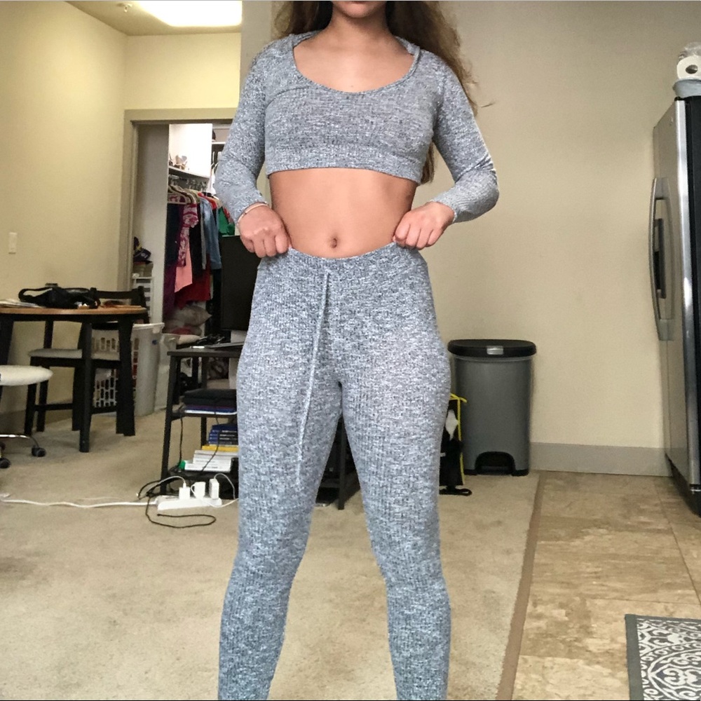 grey matching lounge set (leggings and top)
